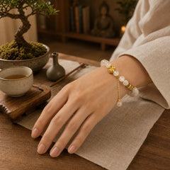 Tibetan White Agate Crystal Stone Flowers Positivity Bracelet featuring White Agate, White Stone, Red Agate