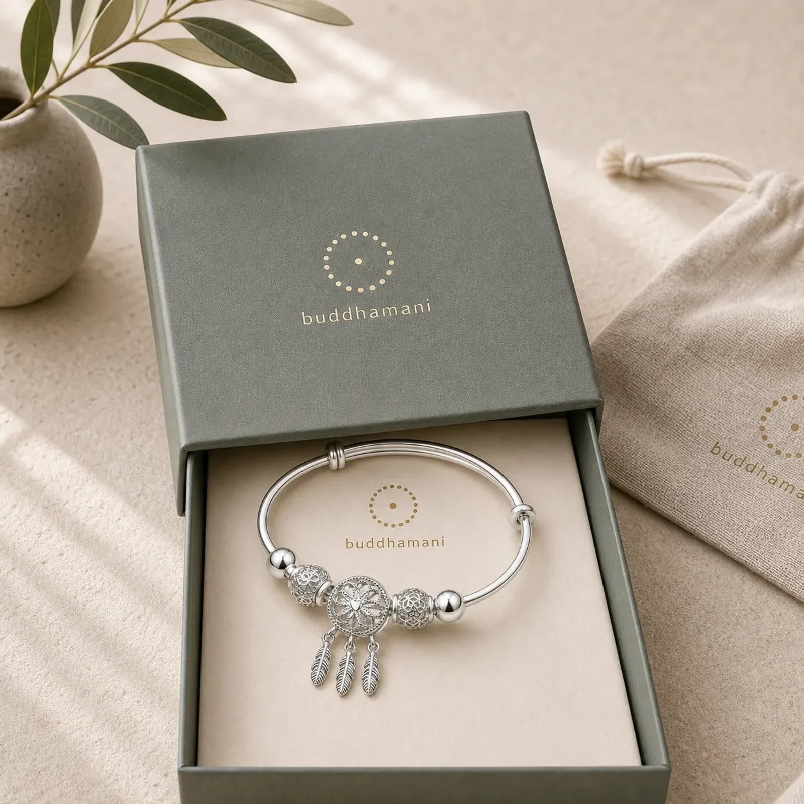 Tibetan White Copper Blessing Dream Catcher Charm Bracelet featuring Copper, Silver, Lotus