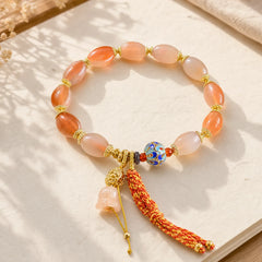 Tibetan White Jade Agate Strength Confidence Bracelet featuring White Jade, Jade, Candy Agate