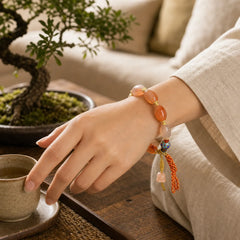 Tibetan White Jade Agate Strength Confidence Bracelet featuring White Jade, Jade, Candy Agate