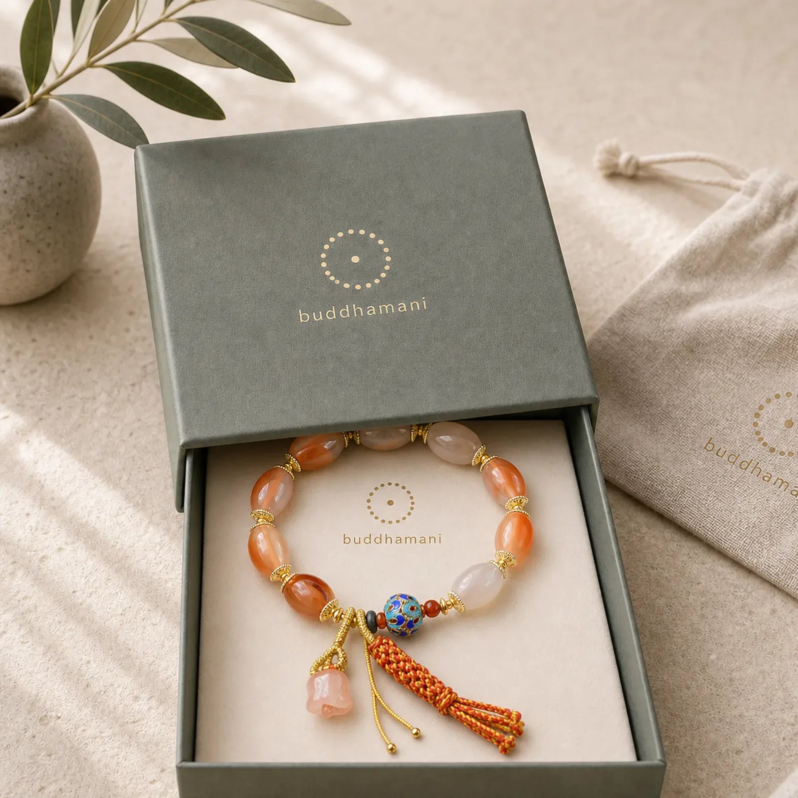Tibetan White Jade Agate Strength Confidence Bracelet featuring White Jade, Jade, Candy Agate