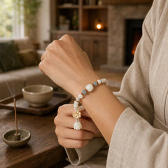 Tibetan White Jade Bodhi Lotus Blessing Bracelet featuring White Jade, Jade, Lotus