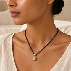 Tibetan Zakiram Goddess Of Wealth Protection Rope Square Necklace Pendant featuring Silver