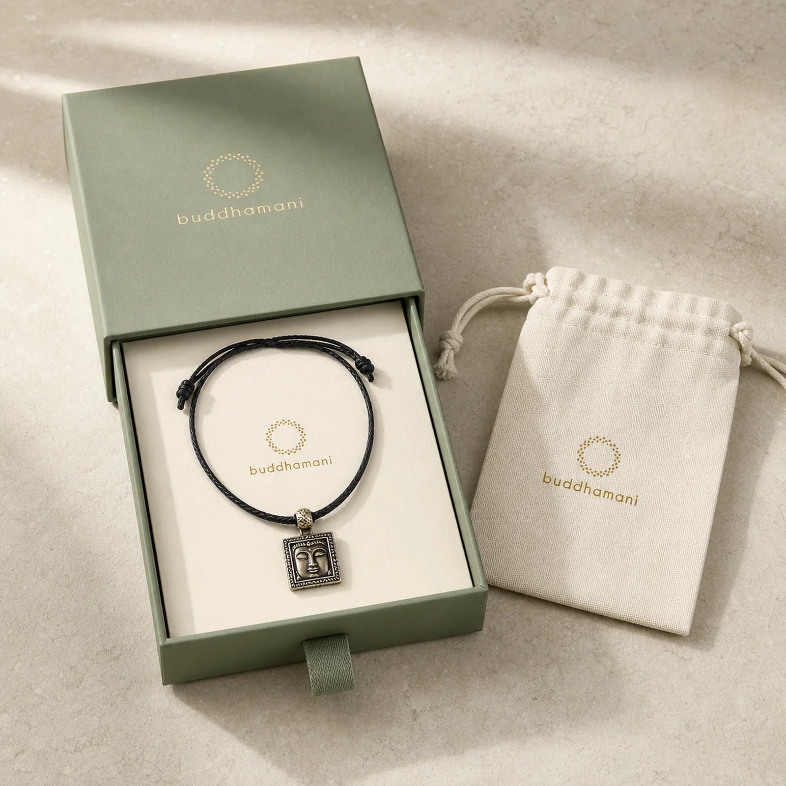 Tibetan Zakiram Goddess Of Wealth Protection Rope Square Necklace Pendant featuring Silver