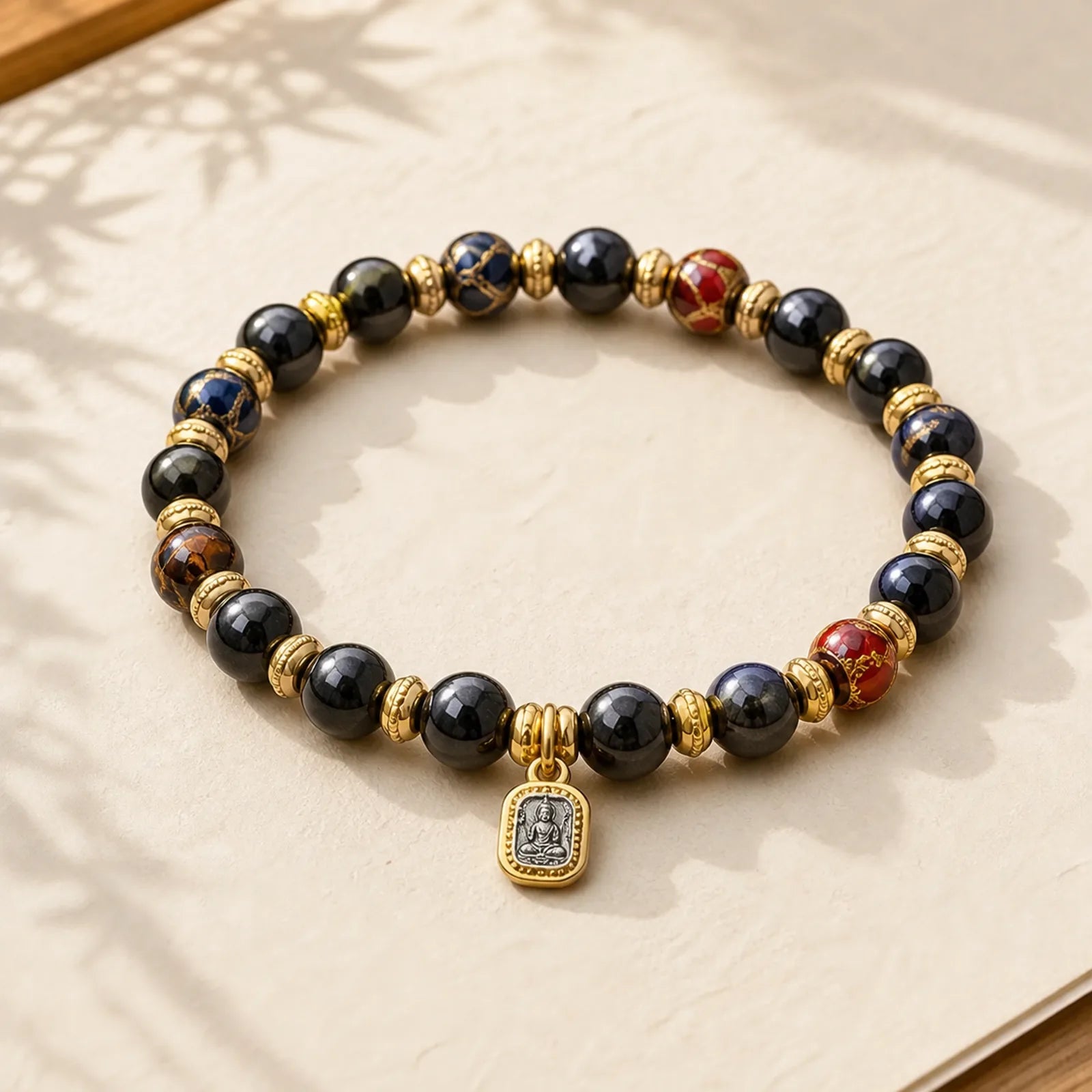 Tibetan Zakiram Goddess of Wealth Liuli Glass Incense Ash Porcelain Bead Luck Bracelet featuring