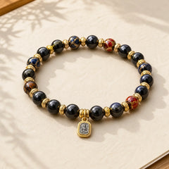 Tibetan Zakiram Goddess of Wealth Liuli Glass Incense Ash Porcelain Bead Luck Bracelet featuring