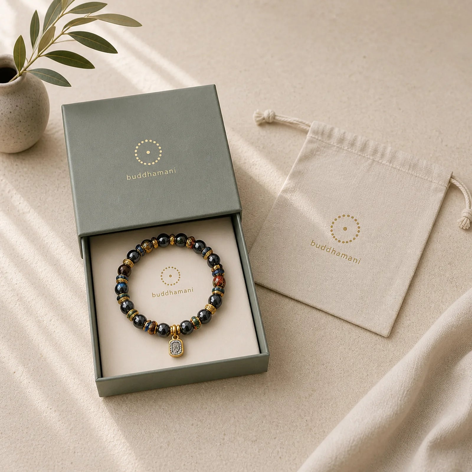 Tibetan Zakiram Goddess of Wealth Liuli Glass Incense Ash Porcelain Bead Luck Bracelet featuring