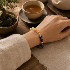 Tiger Eye Amethyst Citrine Bead Courage Bracelet featuring Tiger Eye, Amethyst, Citrine