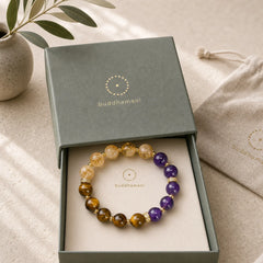Tiger Eye Amethyst Citrine Bead Courage Bracelet featuring Tiger Eye, Amethyst, Citrine