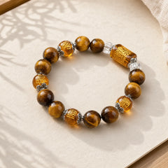 Tiger Eye Bead Fortune Prosperity Bracelet featuring Tiger Eye