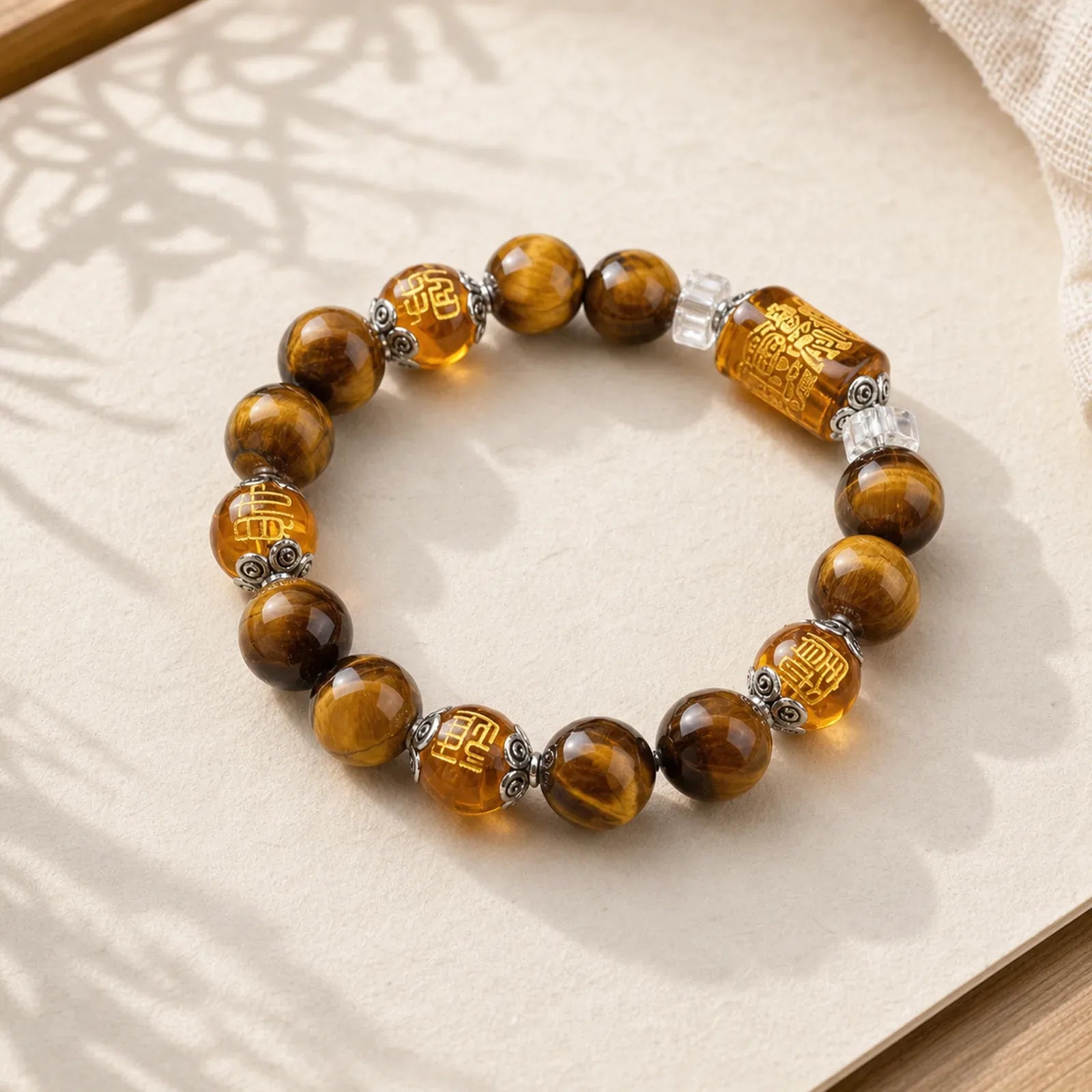 Tiger Eye Bead Fortune Prosperity Bracelet featuring Tiger Eye