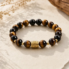Tiger Eye Black Obsidian Courage Beads Bracelet featuring Tiger Eye, Black Obsidian, Copper