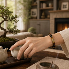 Tiger Eye Black Obsidian Courage Beads Bracelet featuring Tiger Eye, Black Obsidian, Copper