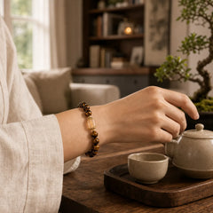 Tiger Eye Citrine Bead Strength Bracelet featuring Tiger Eye, Citrine, Copper