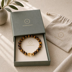 Tiger Eye Citrine Bead Strength Bracelet featuring Tiger Eye, Citrine, Copper
