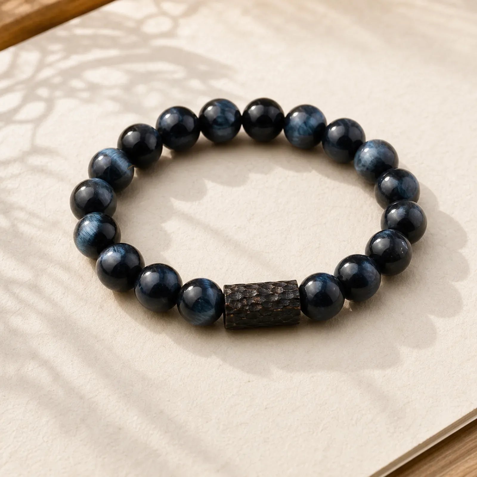 Tiger Eye Ebony Wood Beads Calm Bracelet featuring Tiger Eye, Ebony Wood, Ebony