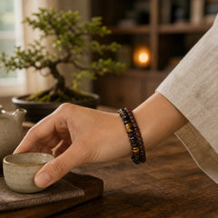 Tiger Eye Frosted Stone Hematite Courage Bracelet featuring Tiger Eye, Frosted Stone, Hematite