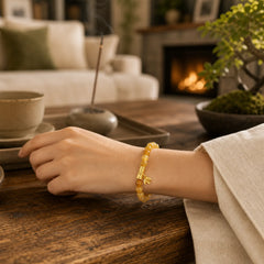 Tiger Eye Fu Character Bamboo Koi Fish Lotus Om Mani Padme Hum Protection Bracelet featuring Tiger Eye, Fu Character, Bamboo