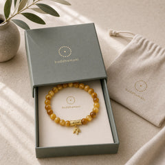 Tiger Eye Fu Character Bamboo Koi Fish Lotus Om Mani Padme Hum Protection Bracelet featuring Tiger Eye, Fu Character, Bamboo