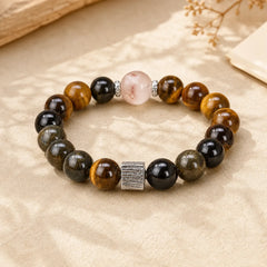 Tiger Eye Gold Sheen Obsidian Inclusion Quartz Bead Protection Bracelet featuring Tiger Eye, Gold Sheen Obsidian, Obsidian