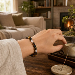 Tiger Eye Gold Sheen Obsidian Inclusion Quartz Bead Protection Bracelet featuring Tiger Eye, Gold Sheen Obsidian, Obsidian