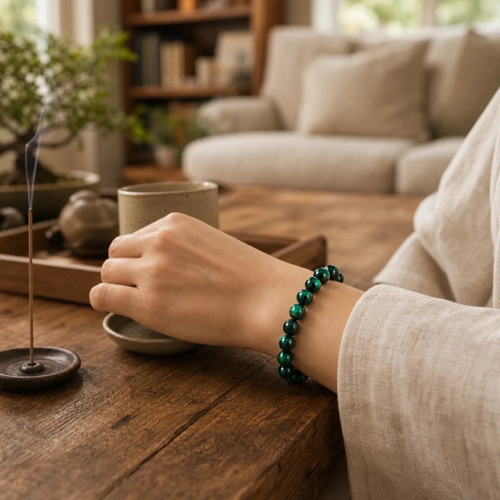 Tiger Eye Growth Healing Energy Bracelet featuring Tiger Eye, Green Tiger Eye