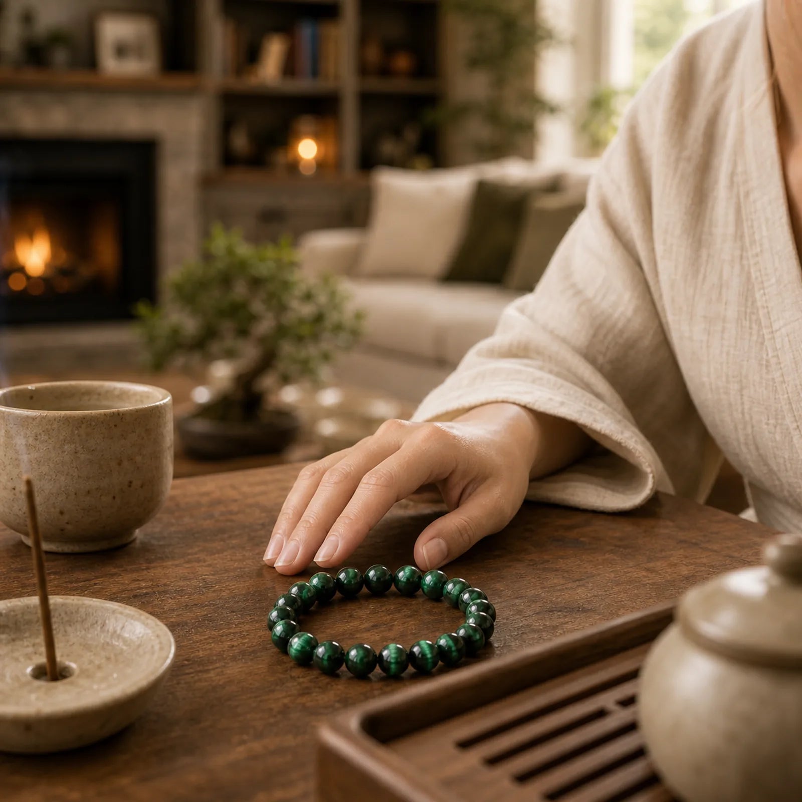 Tiger Eye Growth Healing Energy Bracelet featuring Tiger Eye, Green Tiger Eye