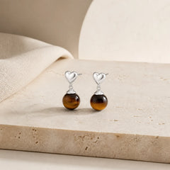 Tiger Eye Heart Design Copper Courage Earrings featuring Tiger Eye, Copper