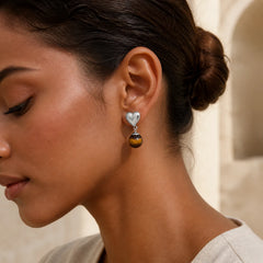 Tiger Eye Heart Design Copper Courage Earrings featuring Tiger Eye, Copper