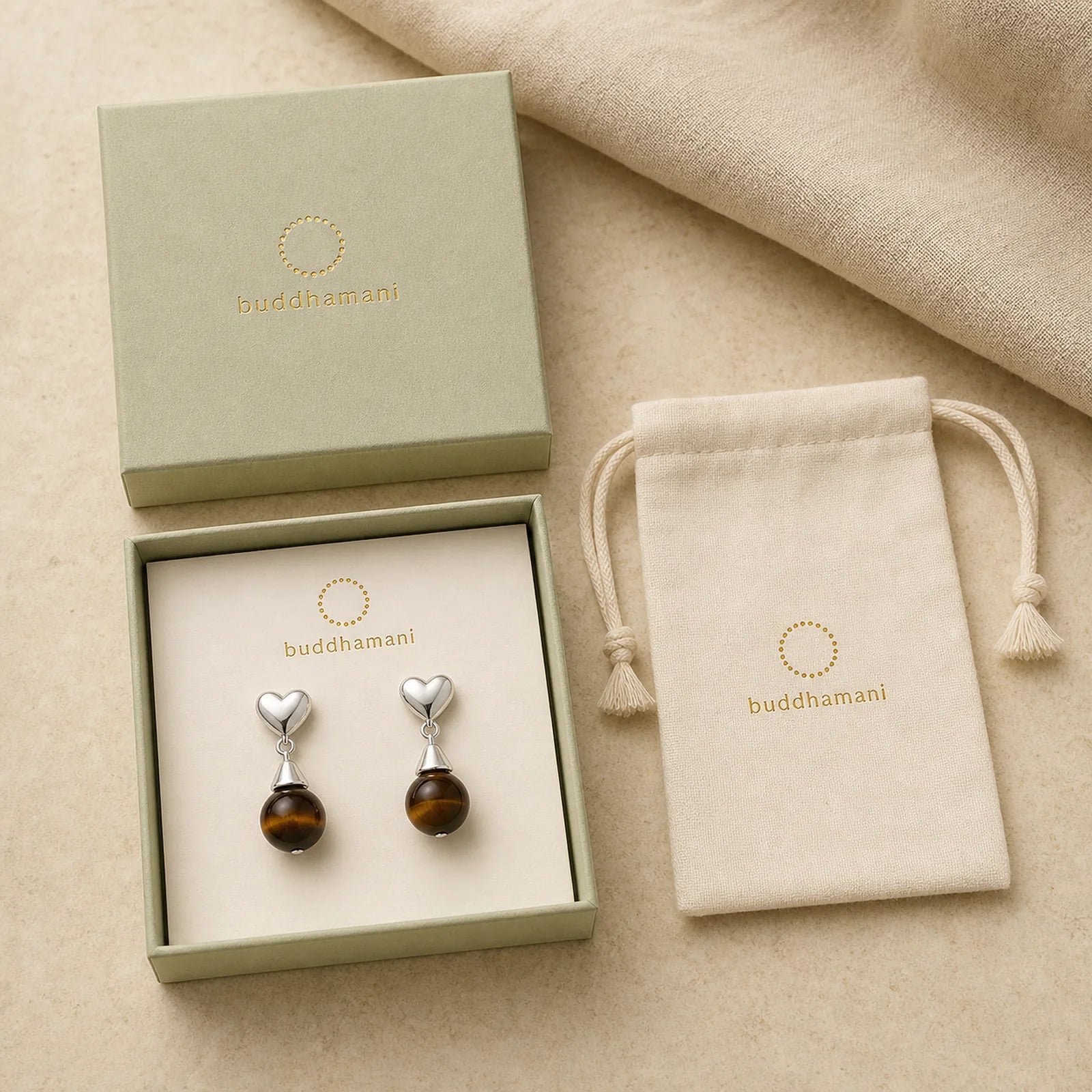 Tiger Eye Heart Design Copper Courage Earrings featuring Tiger Eye, Copper