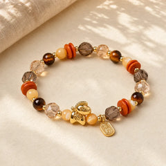 Tiger Eye Ice Obsidian Pearl Year Of The Horse Lucky Fortune Prosperity Bracelet featuring Tiger Eye, Ice Obsidian, Obsidian