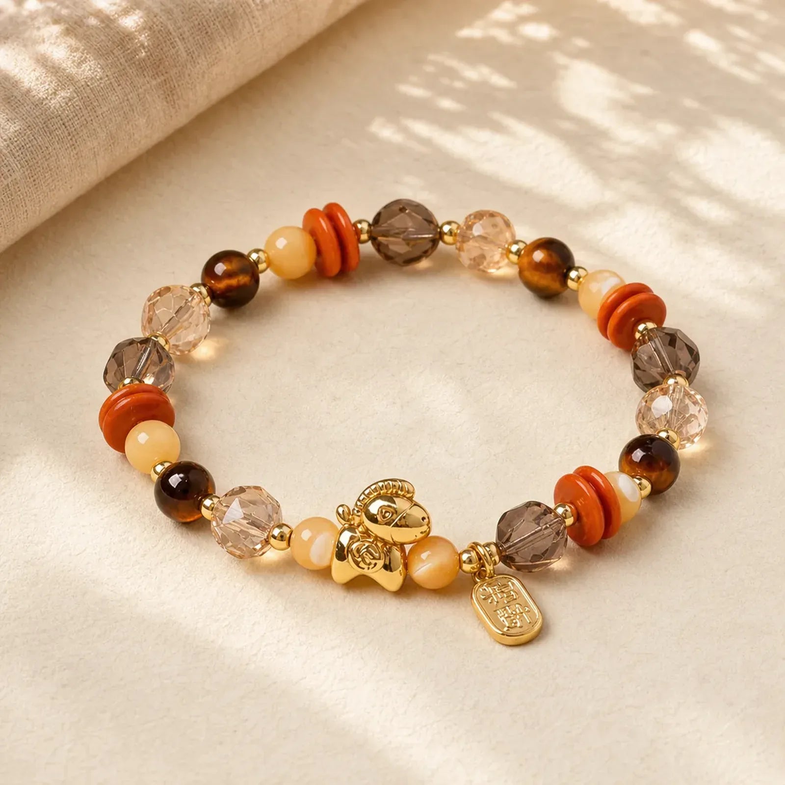 Tiger Eye Ice Obsidian Pearl Year Of The Horse Lucky Fortune Prosperity Bracelet featuring Tiger Eye, Ice Obsidian, Obsidian