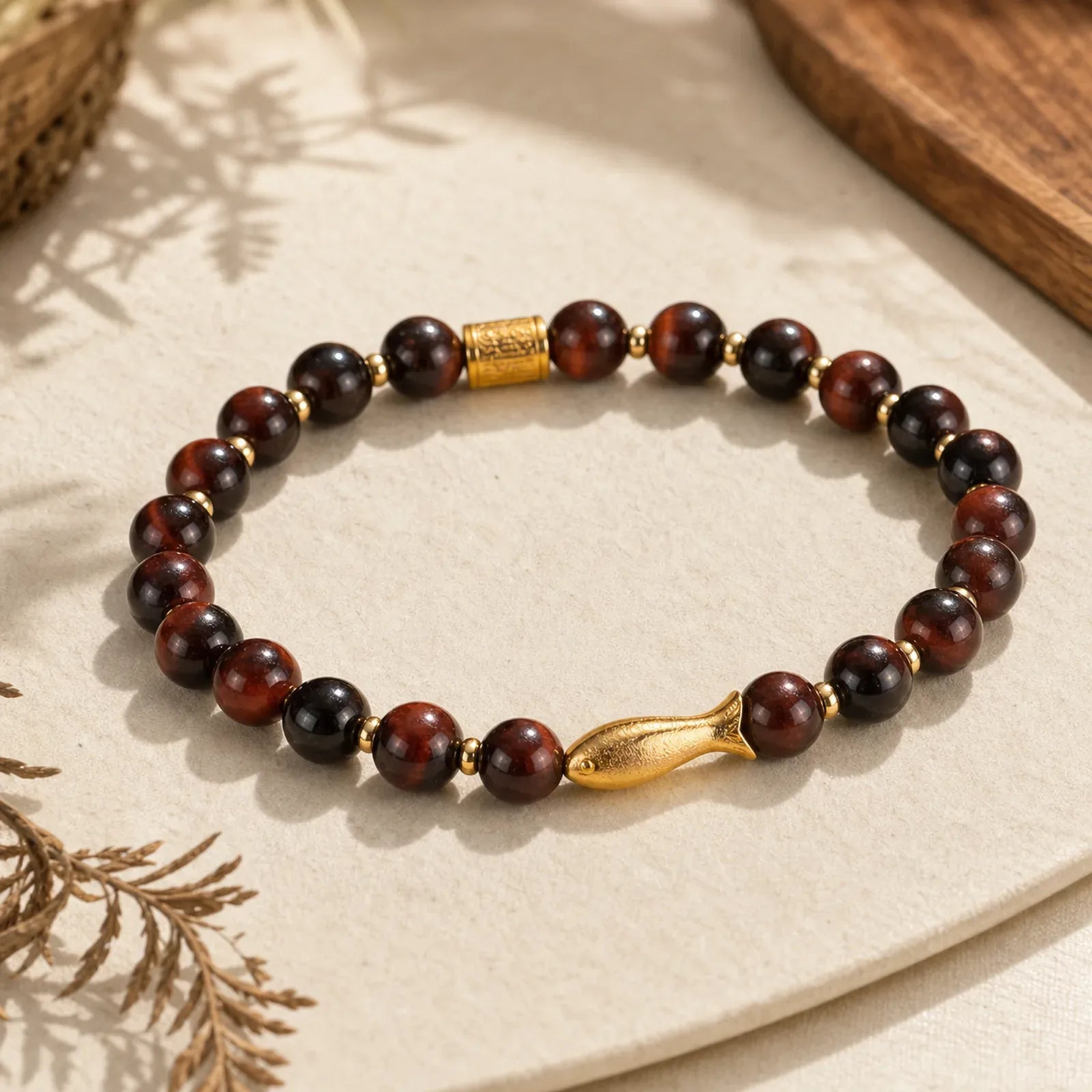 Tiger Eye Koi Fish Courage Bracelet featuring Tiger Eye, Koi Fish, Yin Yang Symbol