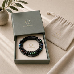 Tiger Eye Lava Rock Bead Braided Strength Leather Bracelet featuring Tiger Eye, Lava Rock, Green Tiger Eye