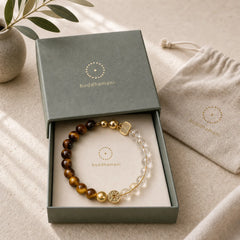 Tiger Eye Natural Stone Fu Character Copper Coins Happiness Bracelet featuring Tiger Eye, Fu Character, Copper