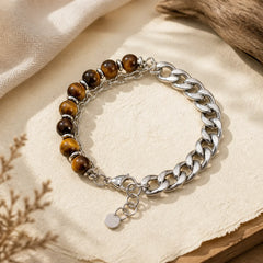 Tiger Eye Picasso Jasper Frosted Stone Strength Bracelet featuring Tiger Eye