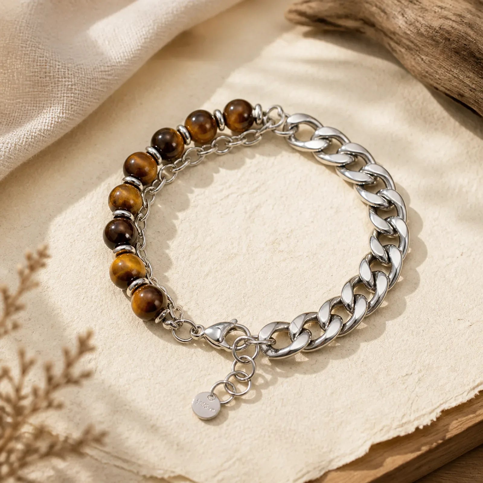 Tiger Eye Picasso Jasper Frosted Stone Strength Bracelet featuring Tiger Eye