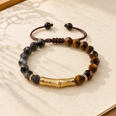Tiger Eye Silver Sheen Obsidian Bamboo Growth Faceted Bracelet featuring Tiger Eye, Silver, Silver Sheen Obsidian