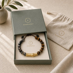 Tiger Eye Silver Sheen Obsidian Bamboo Growth Faceted Bracelet featuring Tiger Eye, Silver, Silver Sheen Obsidian