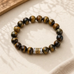 Tiger Eye Six True Words Courage Bracelet featuring Tiger Eye, Om, Six True Words (Om Mani Padme Hum)