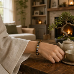 Tiger Eye Six True Words Courage Bracelet featuring Tiger Eye, Om, Six True Words (Om Mani Padme Hum)