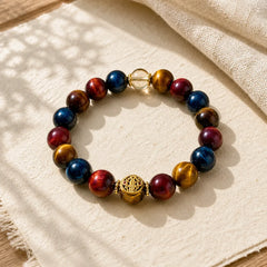 Tiger Eye Stone Beads Protection Courage Bracelet featuring Tiger Eye, Lava Rock