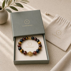 Tiger Eye Stone Beads Protection Courage Bracelet featuring Tiger Eye, Lava Rock