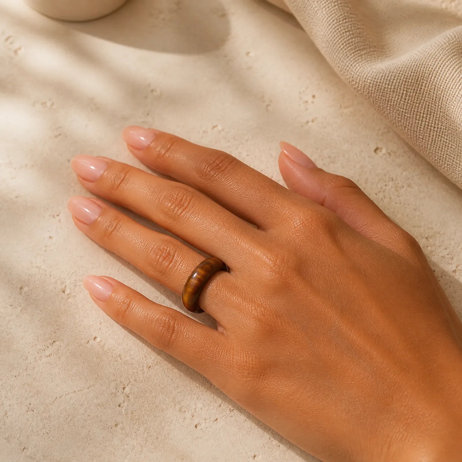 Tiger Eye Stone Strength Protection Ring featuring Tiger Eye