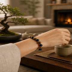 Tiger Eye Various Natural Stone Beads Protection Bracelet featuring Tiger Eye, Grey Jasper, Moonstone