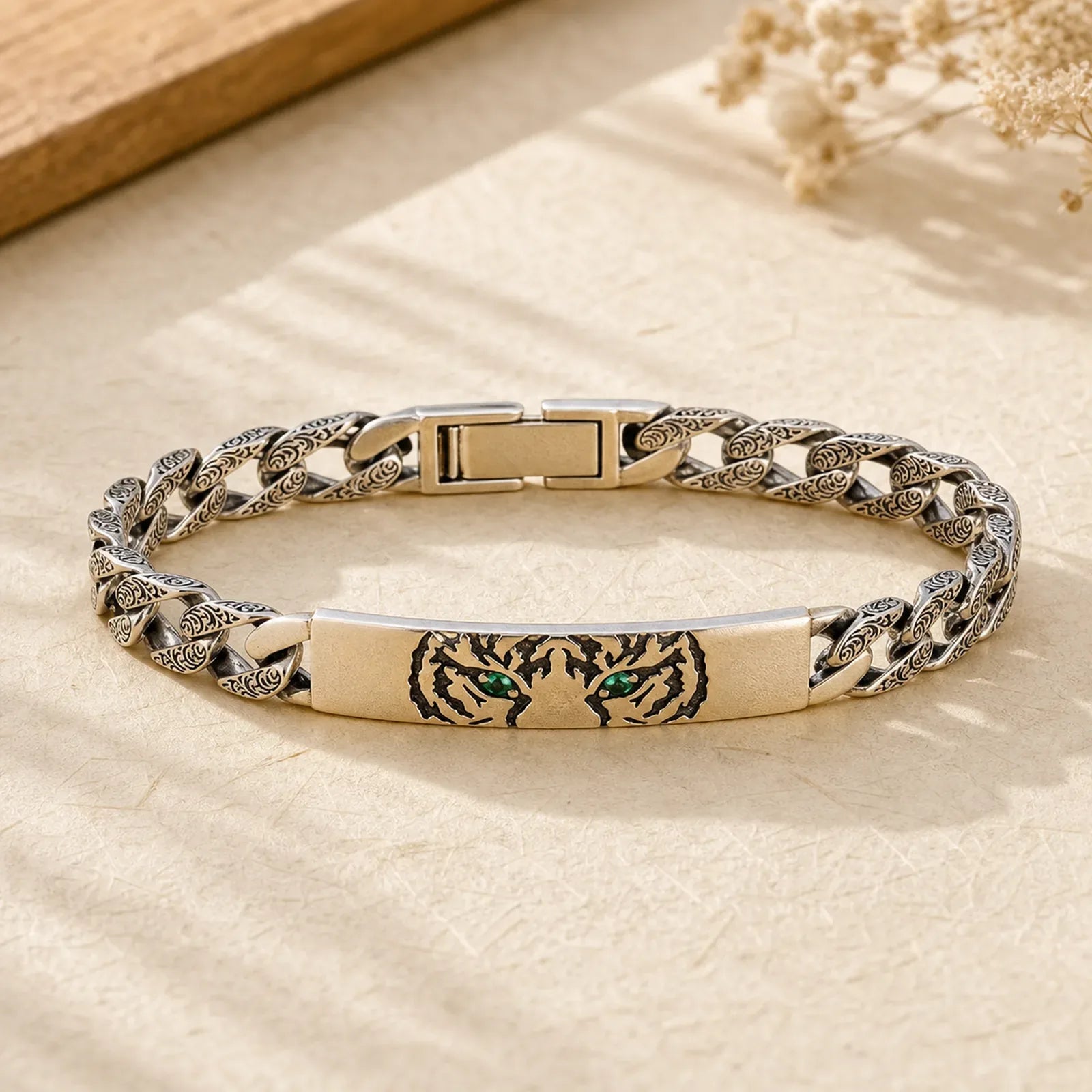 Tiger Tang Dynasty Flower Design Copper Luck Chain Bracelet featuring Tang Dynasty Flower Design, Copper, Lotus
