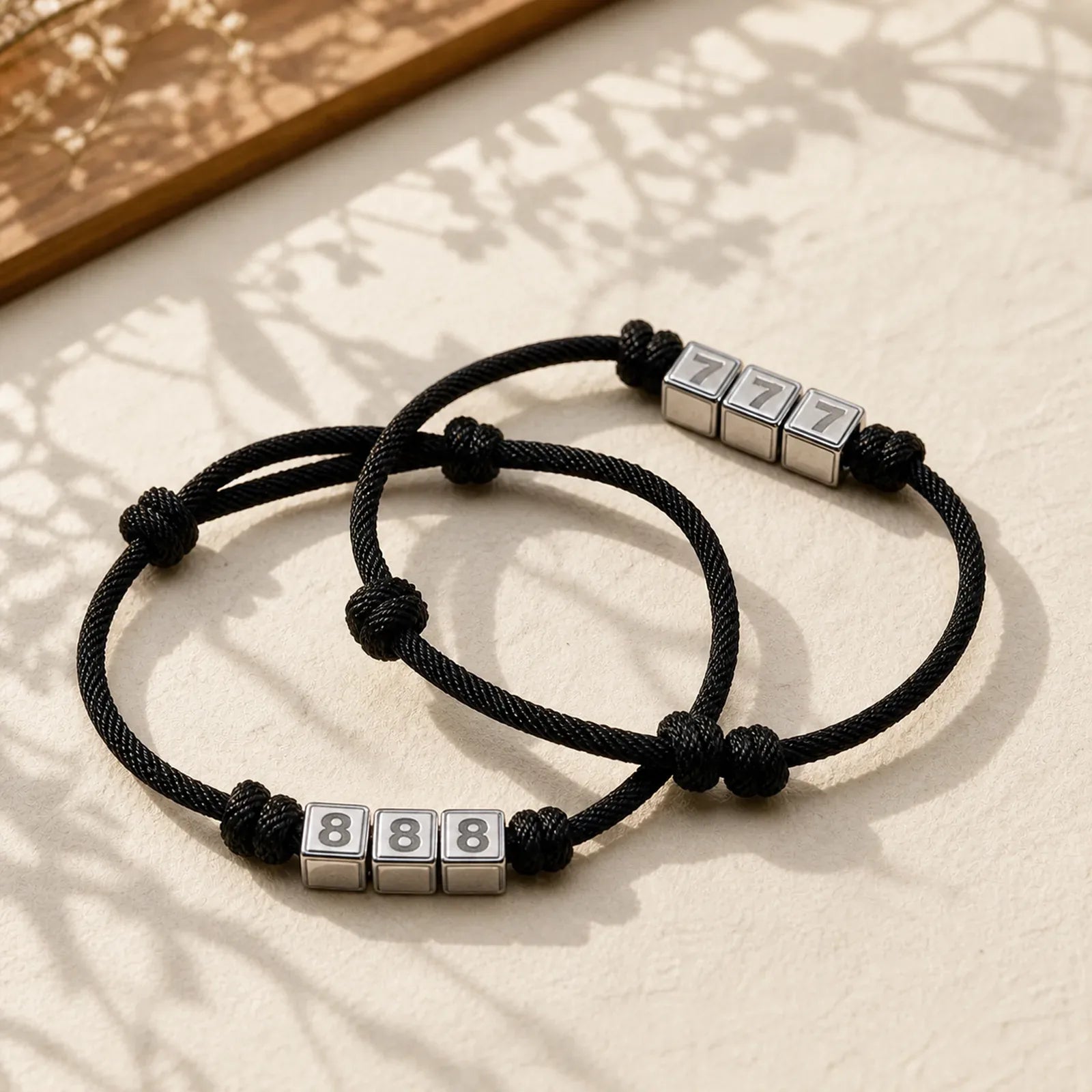 Titanium Steel 000-999 Angel Numbers Adjustable Black String Faith Bracelet featuring Titanium Steel, Red String