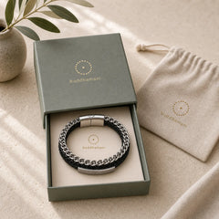 Titanium Steel Balance Calm Leather Woven Bracelet featuring Titanium Steel
