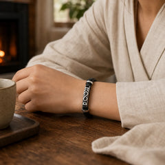 Titanium Steel Balance Multi-Layered Leather Figure-Eight Bracelet featuring Titanium Steel