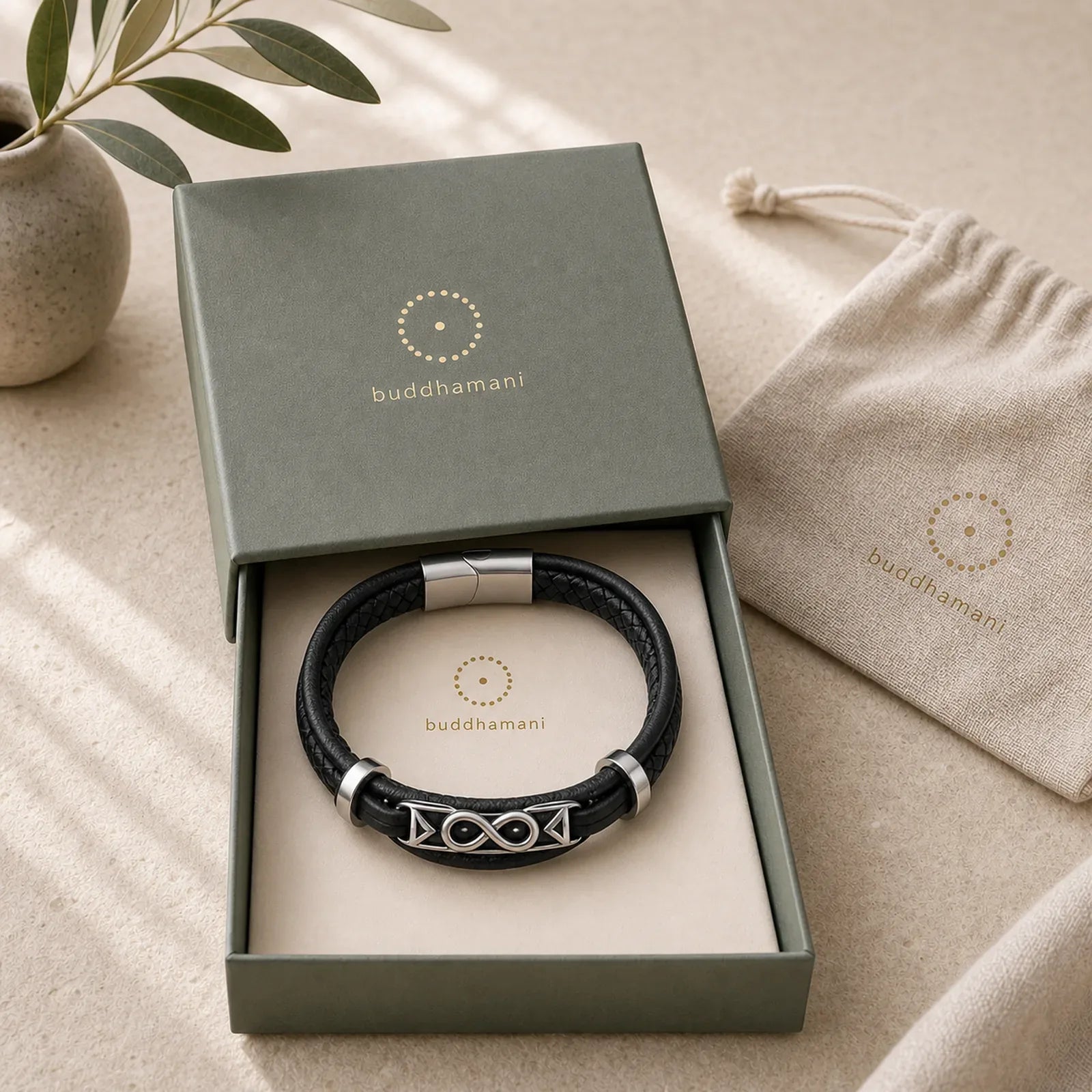 Titanium Steel Balance Multi-Layered Leather Figure-Eight Bracelet featuring Titanium Steel